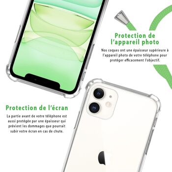 Coque iPhone 11 anti-choc silicone avec cordon vert fluo et phosphorescent 5