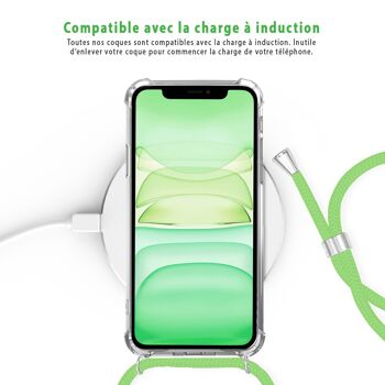 Coque iPhone 11 anti-choc silicone avec cordon vert fluo et phosphorescent 6