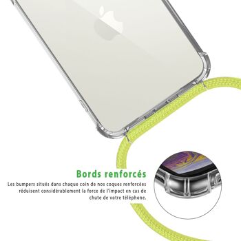 Coque iPhone 11 anti-choc silicone avec cordon Jaune fluo et phosphorescent 4