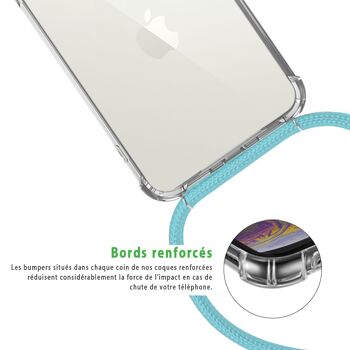 Coque iPhone 11 anti-choc silicone avec cordon Bleu fluo et phosphorescent 4