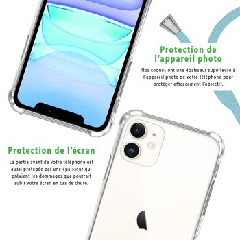 Coque iPhone 11 anti-choc silicone avec cordon Bleu fluo et phosphorescent 5