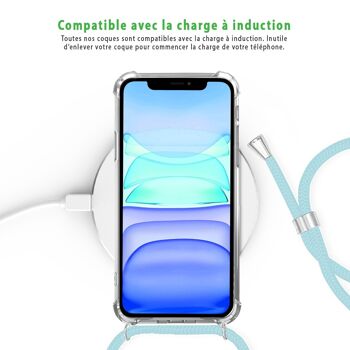 Coque iPhone 11 anti-choc silicone avec cordon Bleu fluo et phosphorescent 6