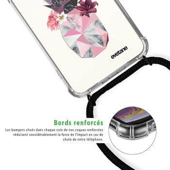 Coque iPhone 11 anti-choc silicone avec cordon noir - Ananas Fleuri 3