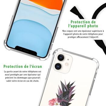 Coque iPhone 11 anti-choc silicone avec cordon noir - Ananas Fleuri 6