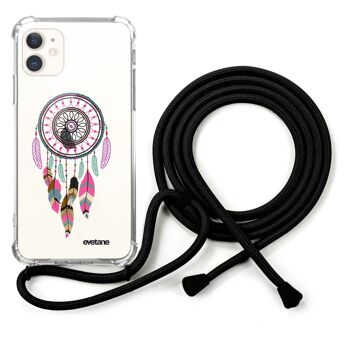 Coque iPhone 11 anti-choc silicone avec cordon noir - Attrappe Rêve Rose Fushia 1
