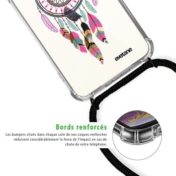 Coque iPhone 11 anti-choc silicone avec cordon noir - Attrappe Rêve Rose Fushia 3