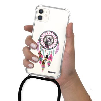 Coque iPhone 11 anti-choc silicone avec cordon noir - Attrappe Rêve Rose Fushia 4