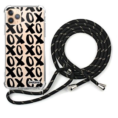 Coque iPhone 11 pro anti-choc silicone avec cordon noir- XOXO