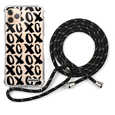 Shockproof iPhone 11 pro silicone case with black cord - XOXO