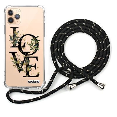 Coque iPhone 11 pro anti-choc silicone avec cordon noir-Love Bamboo