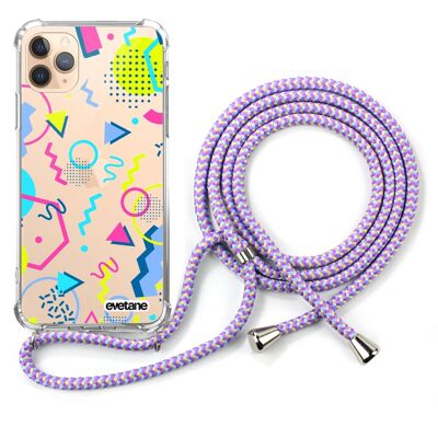 Silicone case iPhone 11 pro shockproof with purple cord - Fantasy patterns
