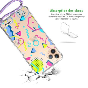 Coque iPhone 11 pro anti-choc silicone avec cordon parme -Motifs Fantaisies 2