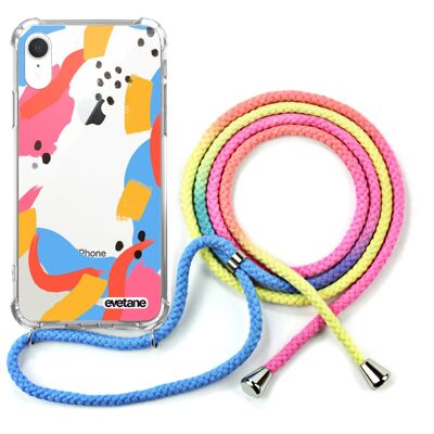 Shockproof iPhone XR silicone case with rainbow cord - Geometric Patterns
