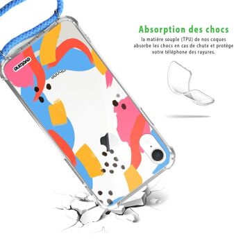 Coque iPhone XR anti-choc silicone avec cordon arc-en-ciel- Motifs Géométriques 2