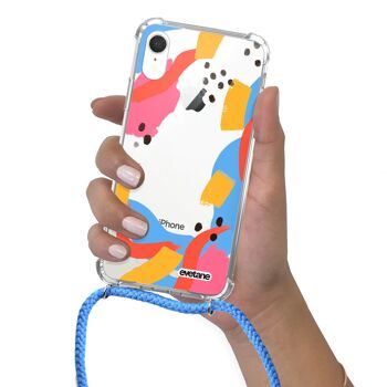 Coque iPhone XR anti-choc silicone avec cordon arc-en-ciel- Motifs Géométriques 4