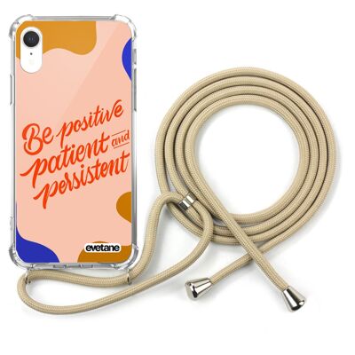 Shockproof iPhone XR silicone case with beige cord - Be Positive