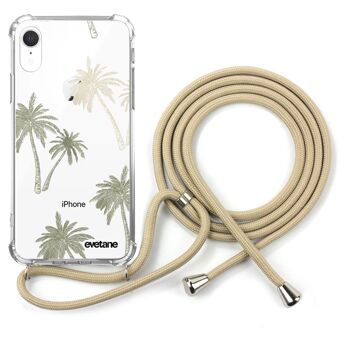 Coque iPhone XR anti-choc silicone avec cordon Beige - Palmiers 1