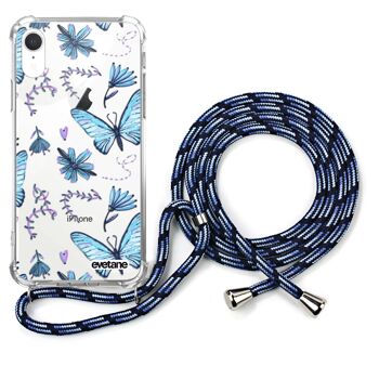 Coque iPhone XR anti-choc silicone avec cordon bleu - Papillons 1