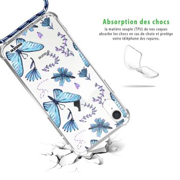 Coque iPhone XR anti-choc silicone avec cordon bleu - Papillons 2