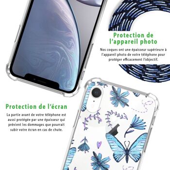 Coque iPhone XR anti-choc silicone avec cordon bleu - Papillons 6