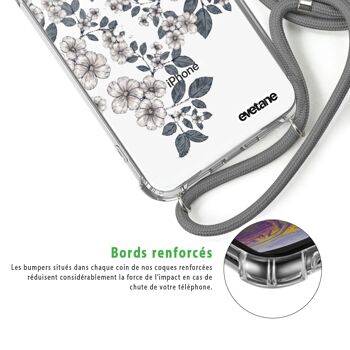 Coque iPhone XR anti-choc silicone avec cordon gris- Fleurs de cerisiers 3