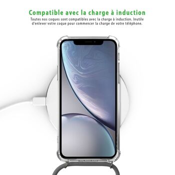 Coque iPhone XR anti-choc silicone avec cordon gris- Fleurs de cerisiers 5