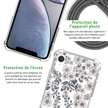 Coque iPhone XR anti-choc silicone avec cordon gris- Fleurs de cerisiers 6