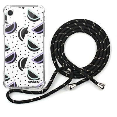 Shockproof silicone iPhone XR case with black cord - Watermelons