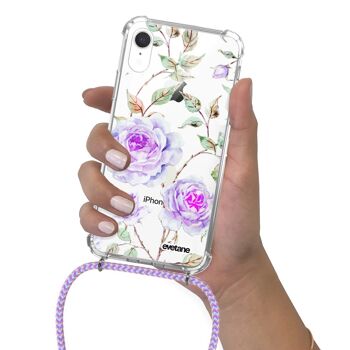 Coque iPhone XR anti-choc silicone avec cordon parme -Fleurs 4