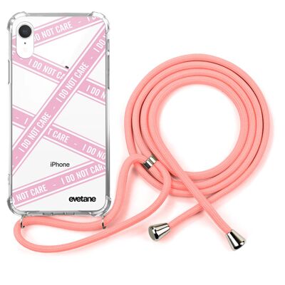 Coque iPhone XR anti-choc silicone avec cordon rose- I Do Not Care