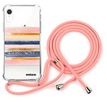 Coque iPhone XR anti-choc silicone avec cordon rose- Traits de Peinture 1