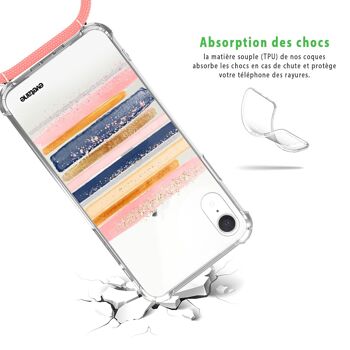 Coque iPhone XR anti-choc silicone avec cordon rose- Traits de Peinture 2
