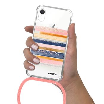 Coque iPhone XR anti-choc silicone avec cordon rose- Traits de Peinture 4