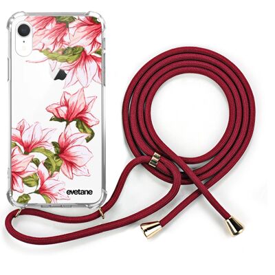 Cover iPhone XR in silicone antiurto con cordino rosso - giglio