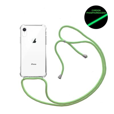 Shockproof silicone iPhone XR case with fluorescent green cord and phosphorescent