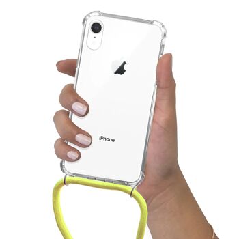 Coque iPhone XR anti-choc silicone avec cordon Jaune fluo et phosphorescent 2