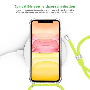 Coque iPhone XR anti-choc silicone avec cordon Jaune fluo et phosphorescent 6