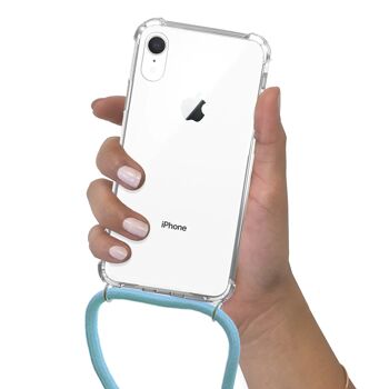 Coque iPhone XR anti-choc silicone avec cordon Bleu fluo et phosphorescent 2