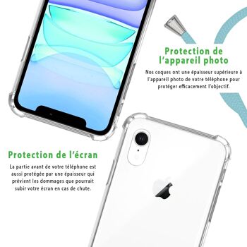 Coque iPhone XR anti-choc silicone avec cordon Bleu fluo et phosphorescent 5