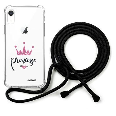 Funda iPhone XR de silicona a prueba de golpes con cordón negro - Princess Crown