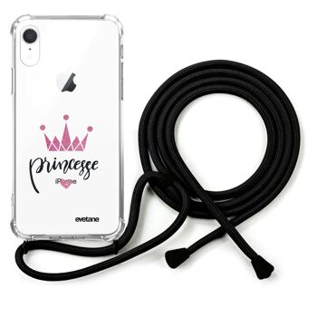 Coque iPhone XR anti-choc silicone avec cordon noir - Princesse Couronne 1