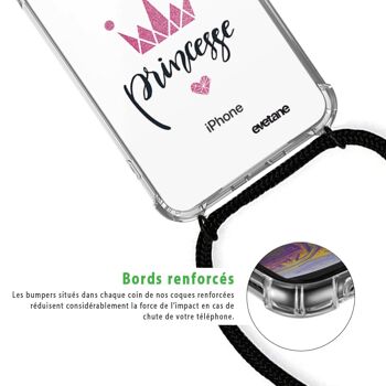 Coque iPhone XR anti-choc silicone avec cordon noir - Princesse Couronne 3