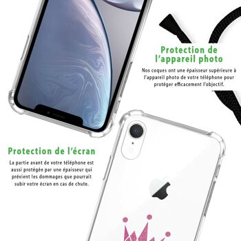 Coque iPhone XR anti-choc silicone avec cordon noir - Princesse Couronne 6