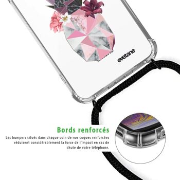 Coque iPhone XR anti-choc silicone avec cordon noir - Ananas Fleuri 3
