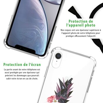 Coque iPhone XR anti-choc silicone avec cordon noir - Ananas Fleuri 6