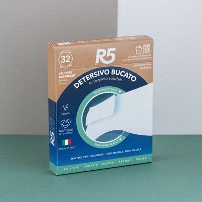 R5 Detersivo in Foglietti per Bucato - 100% PLASTIC FREE PACK, ZeroWaste - MADE IN ITALY