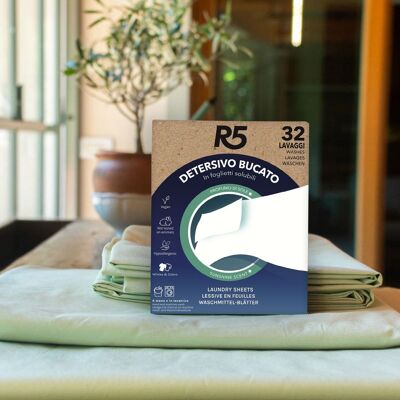 R5 Waschmittelblätter – in der Waschmaschine und von Hand – 32 Wäschen – HERGESTELLT IN ITALIEN