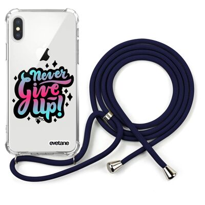 Shockproof silicone iPhone X / XS case with blue cord - Never Give Up