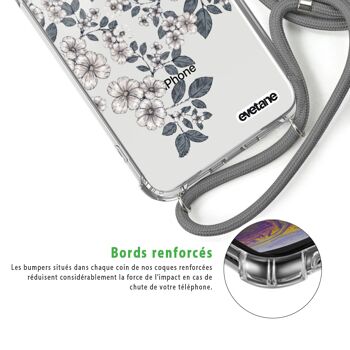 Coque iPhone X/XS anti-choc silicone avec cordon gris- Fleurs de cerisiers 3