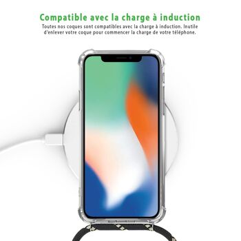 Coque iPhone X/XS anti-choc silicone avec cordon noir- Love 5